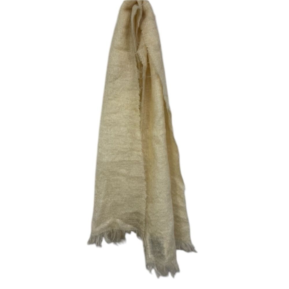 Antartex Vintage Cream Fringe Hem Mohair Wool Blend Rectangular Textured Scarf
